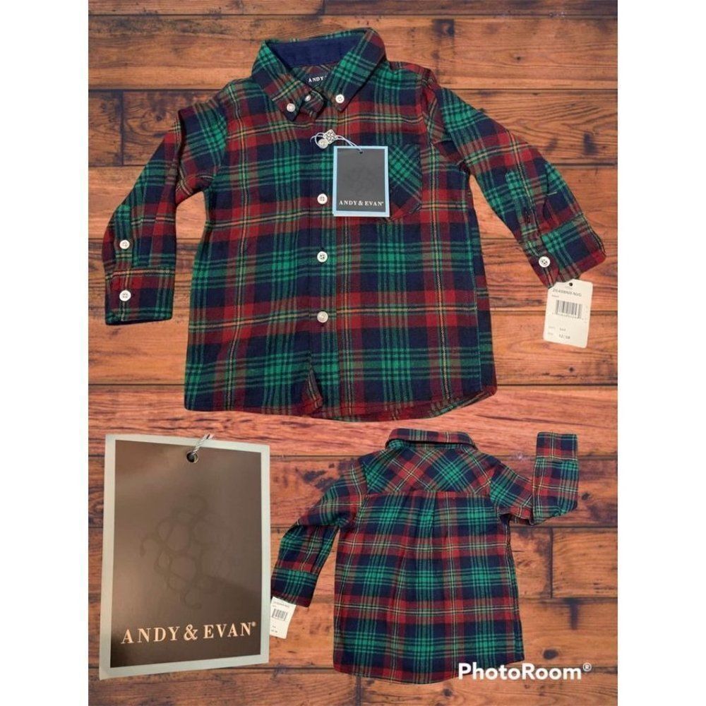 NWT Andy & Evan Plaid Boys Button Down Shirt 12m